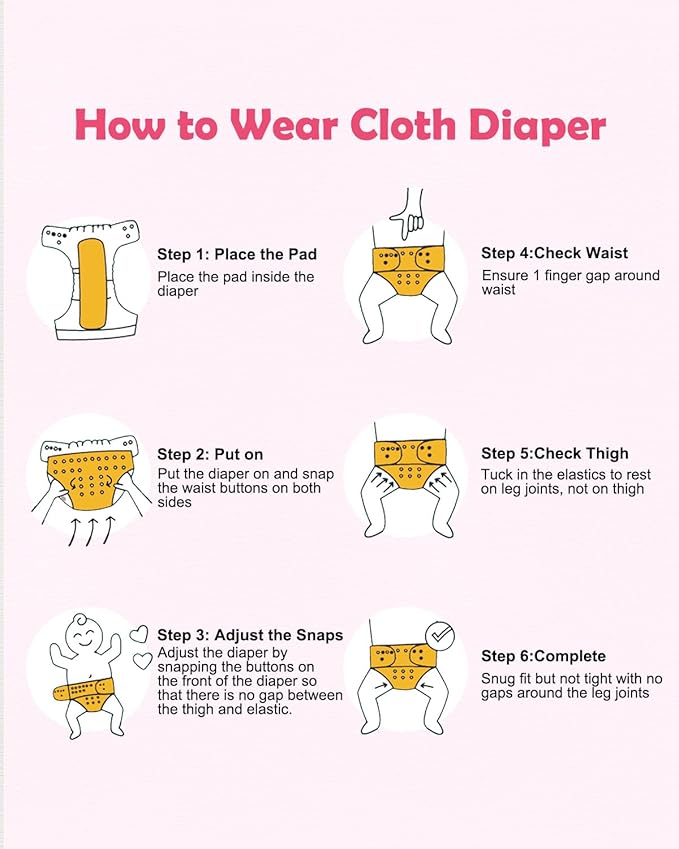 Babygoal Baby Cloth Diaper 6 Pack with 6pcs Inserts and Wet Bag for Fitted Diapers and Prefolds, Adjustable and Reusable Covers for Toddler Boys and Girls