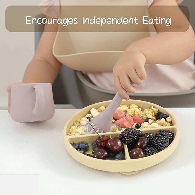 Moonkie Suction Plates for Baby | 100% Silicone BPA-Free Baby Plates with Lids and Food Cover | Divided Design | Microwave and Dishwasher Safe | Toddler Plates 2 Pack