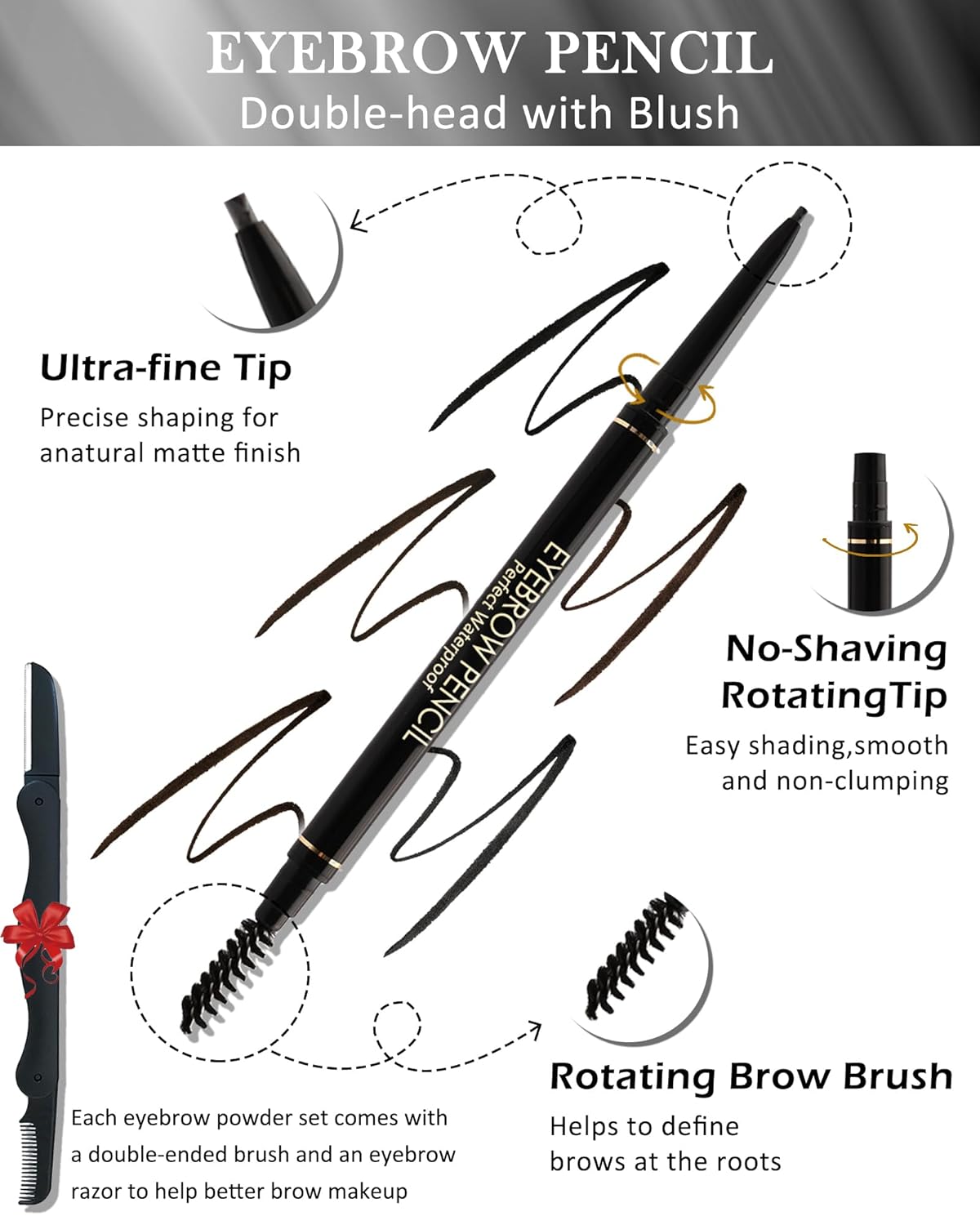 12Pcs Waterproof Brown Eyebrow Pencil Set, Professional Brow Micro Eyebrow Retractable Pencil, Ultra Fine Long Lasting for Perfect Eye Liner Brows Women Eye Makeup Shaping & Filling Brow Gel Pen- 03