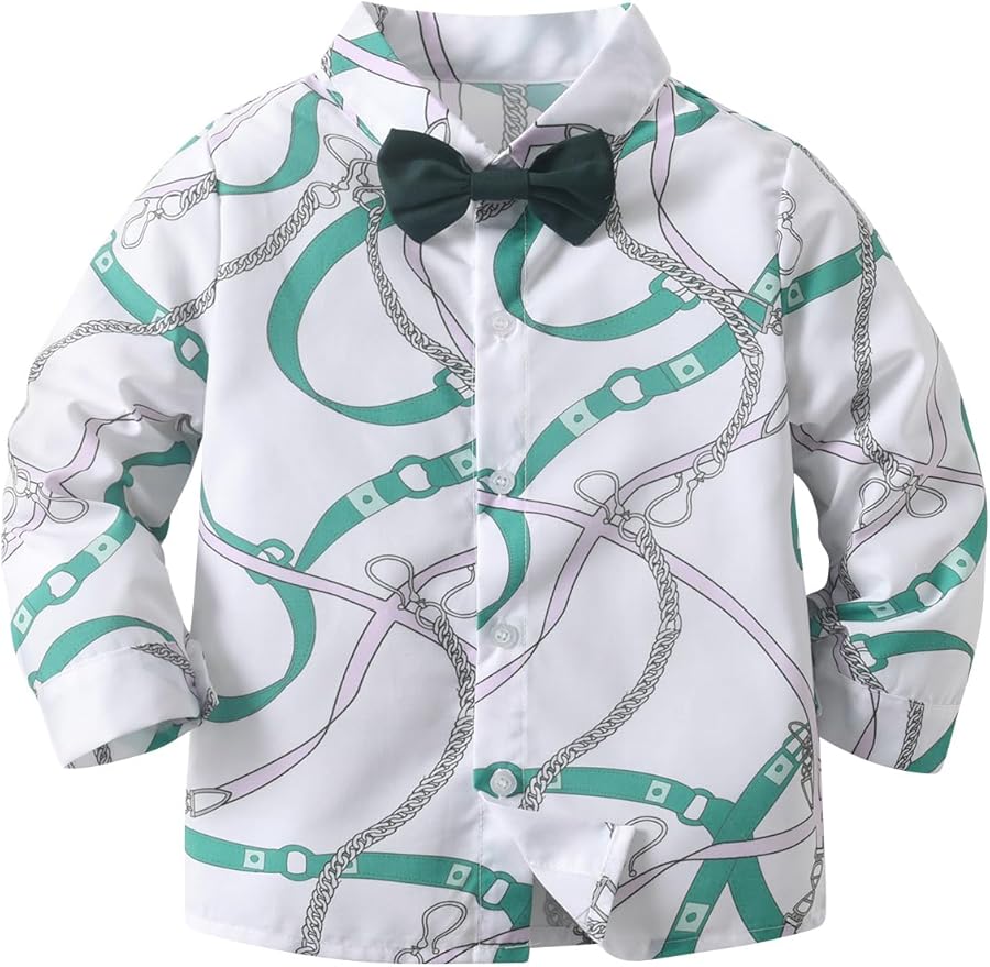 Boarnseorl Baby Boys Pants Sets,Toddler Gentleman Outfits, Infant Long Sleeve Shirt + Pants + Bow Tie + Suspenders