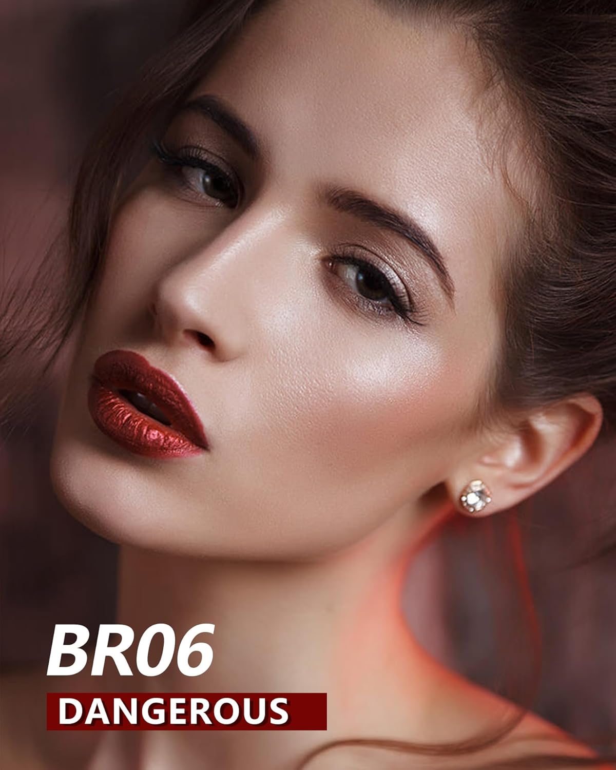 MAKI YIKA Red Lipstick for Women Metallic Lipsticks Glitter Long Lasting Lipstick No Smudge No Transfer Shimmer Liquid Lip Gloss (BR06 Dangerous)