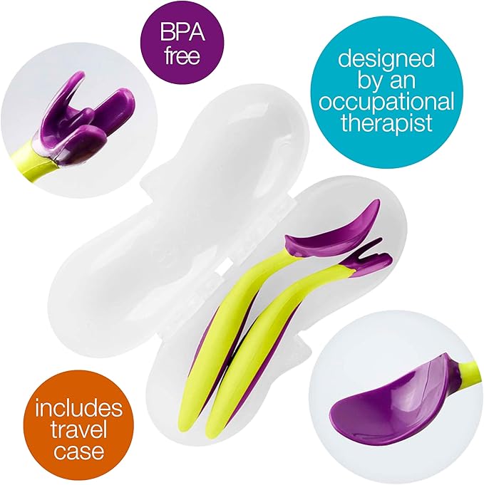 b.box Toddler Cutlery Set: Patented FLORK™ Designed Fork, Spoon & Travel Case, Easy Grip Handles, Dishwasher Safe, BPA Free (Passion Splash)
