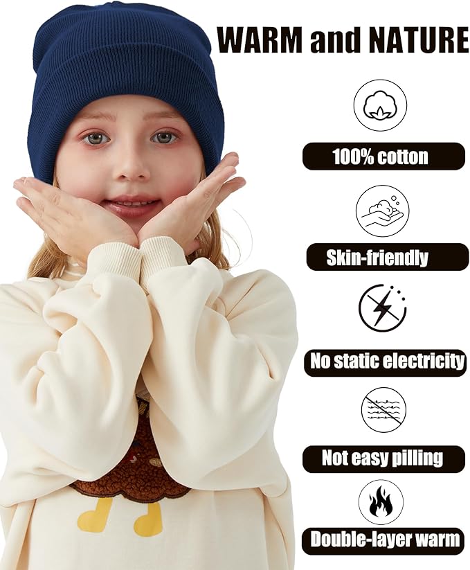 ROYBENS 100% Cotton Baby Beanie Cute Toddler Winter Hat Boys Girls Kids Soft Warm Knit Cuffed Caps Beanies for 0-8 Years