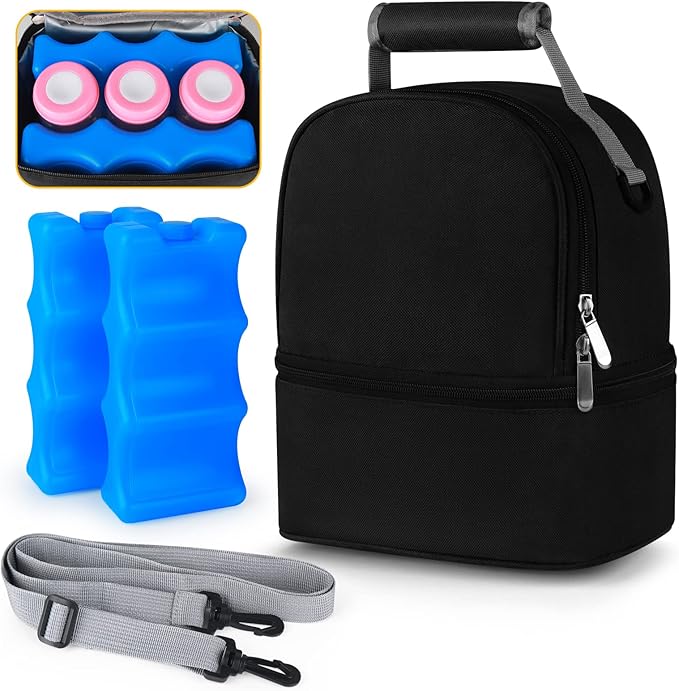 Accmor Breastmilk Cooler Bag with Ice Pack, Breast Pump Bag with Cooler Fits 6 Bottles, Double Layer Breast Milk Cooler Travel Bag for Nursing Mom Daycare, Work, Travel