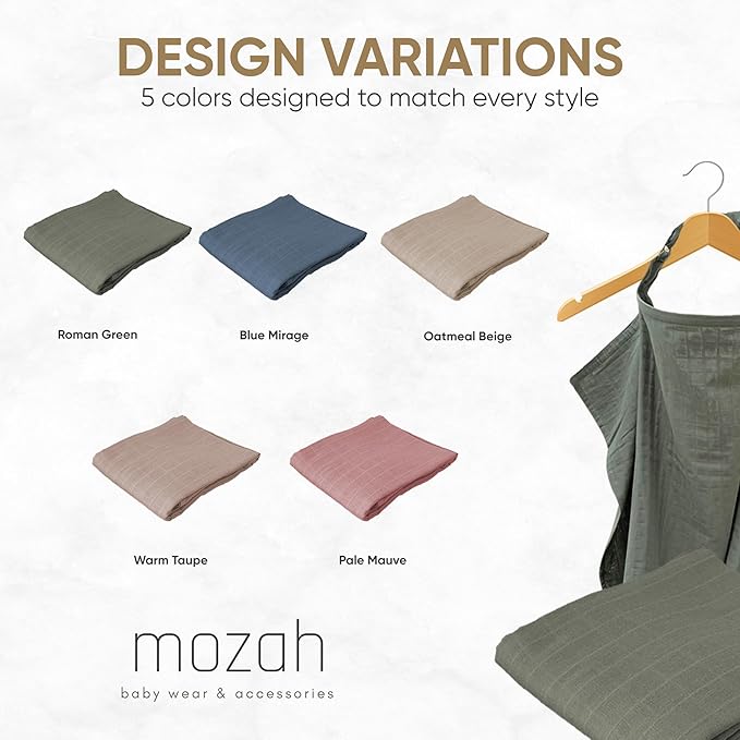 MOZAH 100% Organic Cotton Muslin Nursing Cover for Baby Breastfeeding, Breathable 100% Cotton Breastfeeding Cover with Rigid Hoop for Mother Nursing Apron, Multi-use Carseat Canopy (Roman Green)