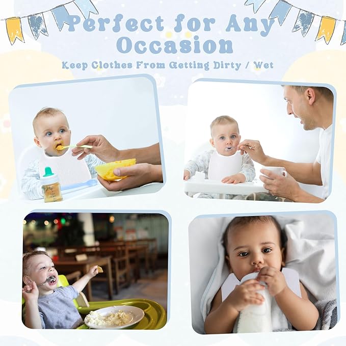 Toulite 10 Pcs White Bibs for Baby Washable Reusable Waterproof Cotton Feeder Bibs with Double Sided Design for Baby Shower Activity and Gifts