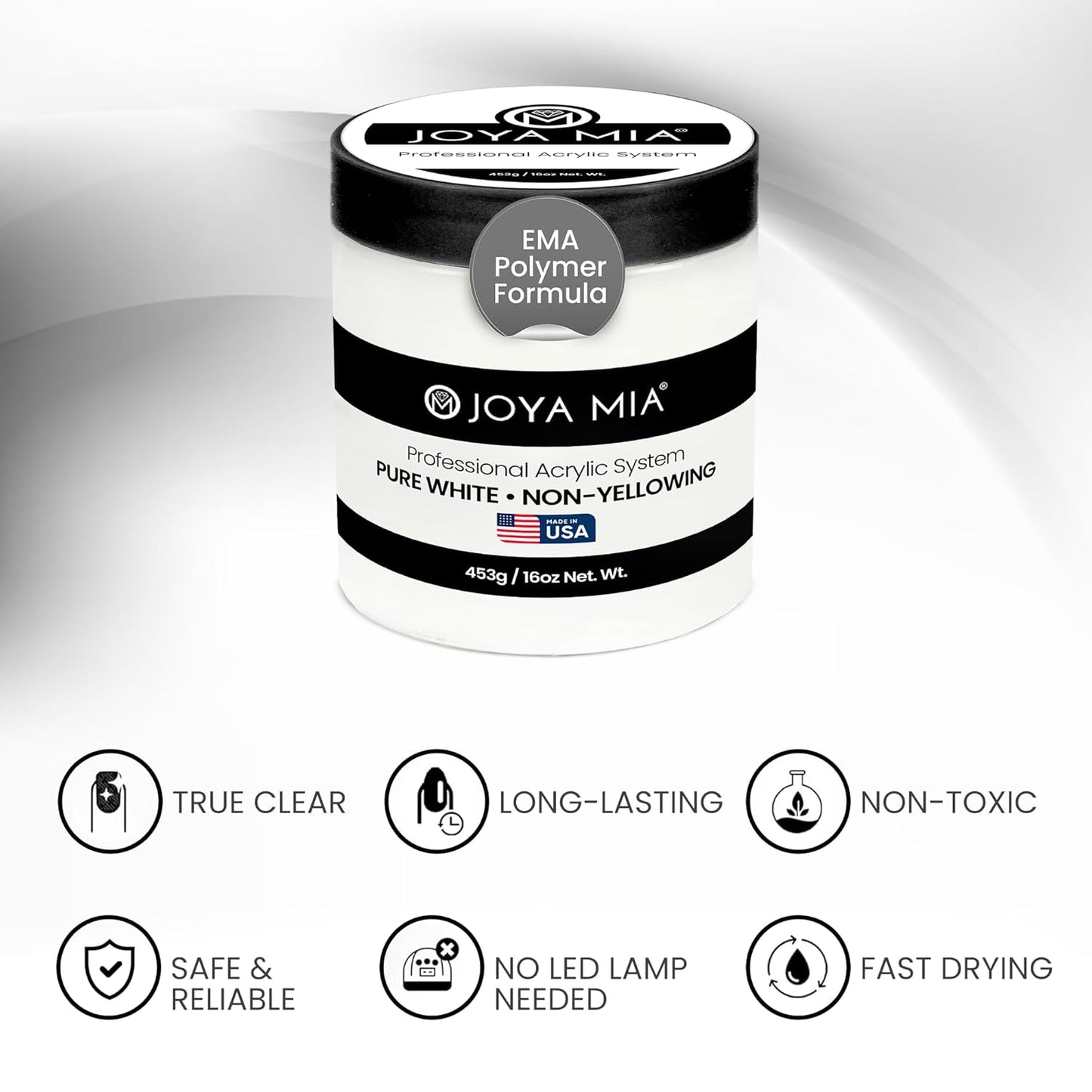 Joya Mia Acrylic Powder for Nails, MMA-Free, Super Adhesion Professional Powder for Flawless & Long-Lasting Nail Enhancements, Easy Application, Vibrant & Stunning Colors - Pure White, 5 lbs