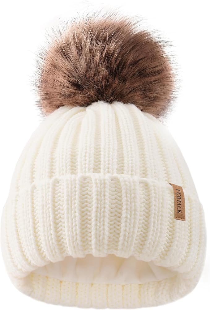 FURTALK Kids Winter Hat Toddler Knitted Beanie with Faux Fur Pom Poms for Baby Girls Boys