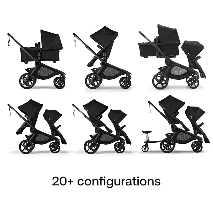 Bugaboo Kangaroo All-Terrain Single-to-Double Tandem Stroller for Infant and Toddler, for Up to Three Kids, XL Wheels, One-Hand Operation, Large Bassinet, XL Underseat Storage (Misty White)