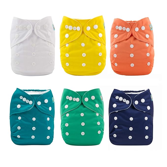 ALVABABY 6 Pack Cloth Diaper with 12 Inserts One Size Adjustable Washable Reusable Diaper Cover for Baby Girls and Boys