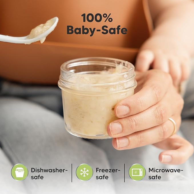 KeaBabies 12pk 4oz Glass Baby Food Containers with Lids - Leak-Proof, Microwavable Small Glass Jars, Baby Purees & Toddler Snack Storage Containers, BPA-Free, Dishwasher & Freezer Safe (Sunset)