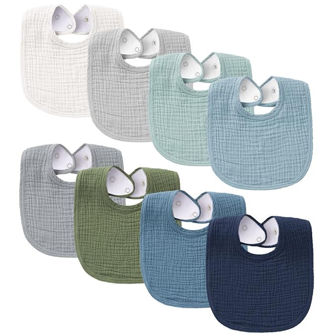 Konssy Muslin Baby Bibs 8 Pack Baby Bandana Drool Bibs Cotton for Unisex Boys and Girls, Soft Absorbent Set for Teething and Drooling