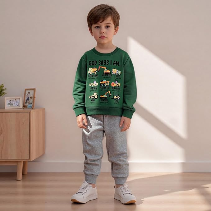 Nyapruwe Toddler Baby Boy Fall Outfit Funny Print Long Sleeve Sweatshirt Joggers Pants Set Kids Warm Winter Clothes