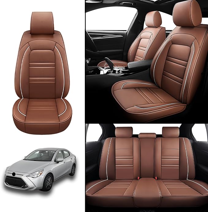 Seat Covers for Toyota Yaris 2007-2020 | 5-Seats Leather Seat Covers, Easy to Install Automotive Seat Covers Full Set (Full Set, Coffee)