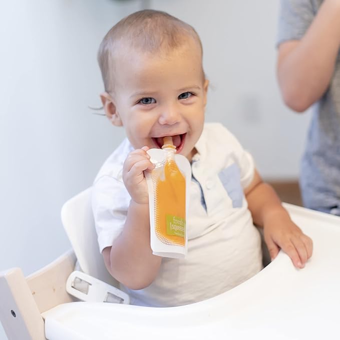 Infantino Squeeze Station, Baby Food Maker & Pouch Filler, Fill 3 Reusable Pouches at Once, Easy to Use, Dishwasher Safe, Homemade Baby Food Prep Essential, Purple