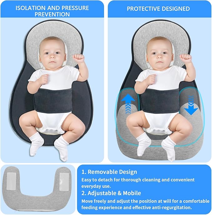 Baby Feeding Support Pillow,Reflux Breastfeeding Nursing Pillow to Reduce Spit-Up,Anti Reflux Newborn Removable Feeding Pillows,Dream Rest Bed for Baby