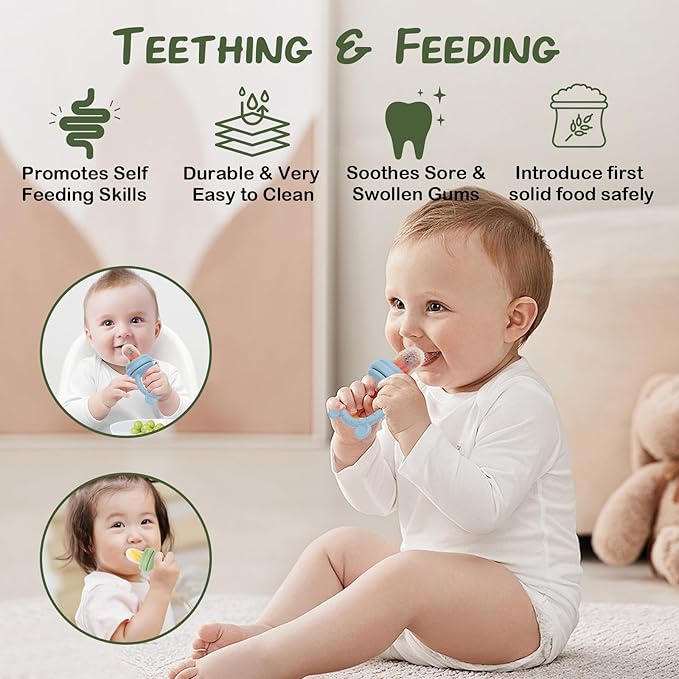 WAJIAYON Baby Breastmilk Popsicle Molds & Fruit Feeder (2 Pack), Baby Food Freezer Tray Storage Containers, Silicone Teething Pacifier Feeder and Teether for Babies - Sky Blue