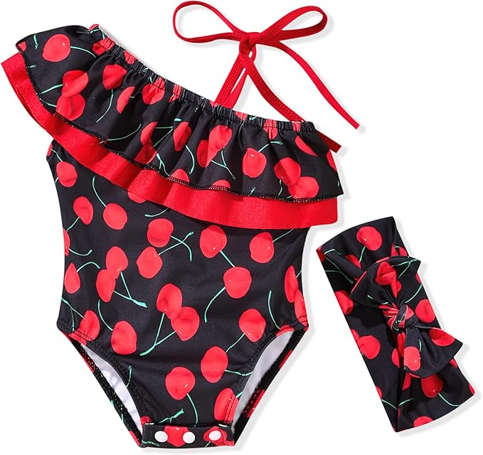 Toddler Baby Girls Ruffles Bikini One Piece Swimsuits Floral Off Shoulder Swimwear Beach Bathing Suit