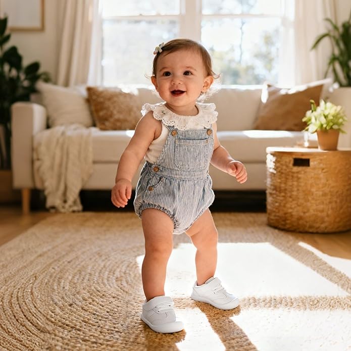 Baby Shoes Boys Girls Barefoot Wide Toe Box Zero Drop First Walkers PU Leather Nonslip Toddler Sneakers for 6-24 Months Infant Walking,Running,Crawling
