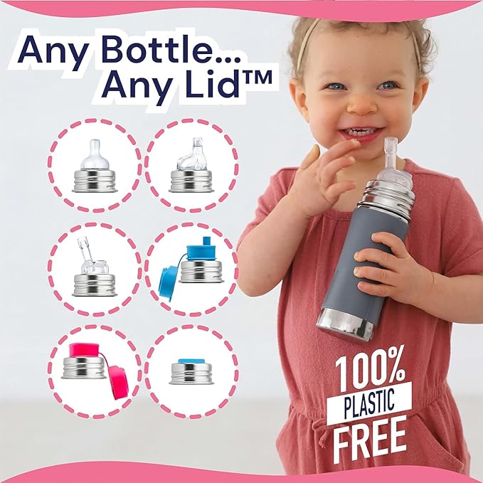Pura Kiki 11oz/325ml Stainless Steel Straw Bottle w/Sleeve, 100% Plastic-Free, MadeSafe Certified, 100% Medical-Grade Silicone Straw for Kids, Toddlers, Preschoolers, Babies & Infant - New Unicorn