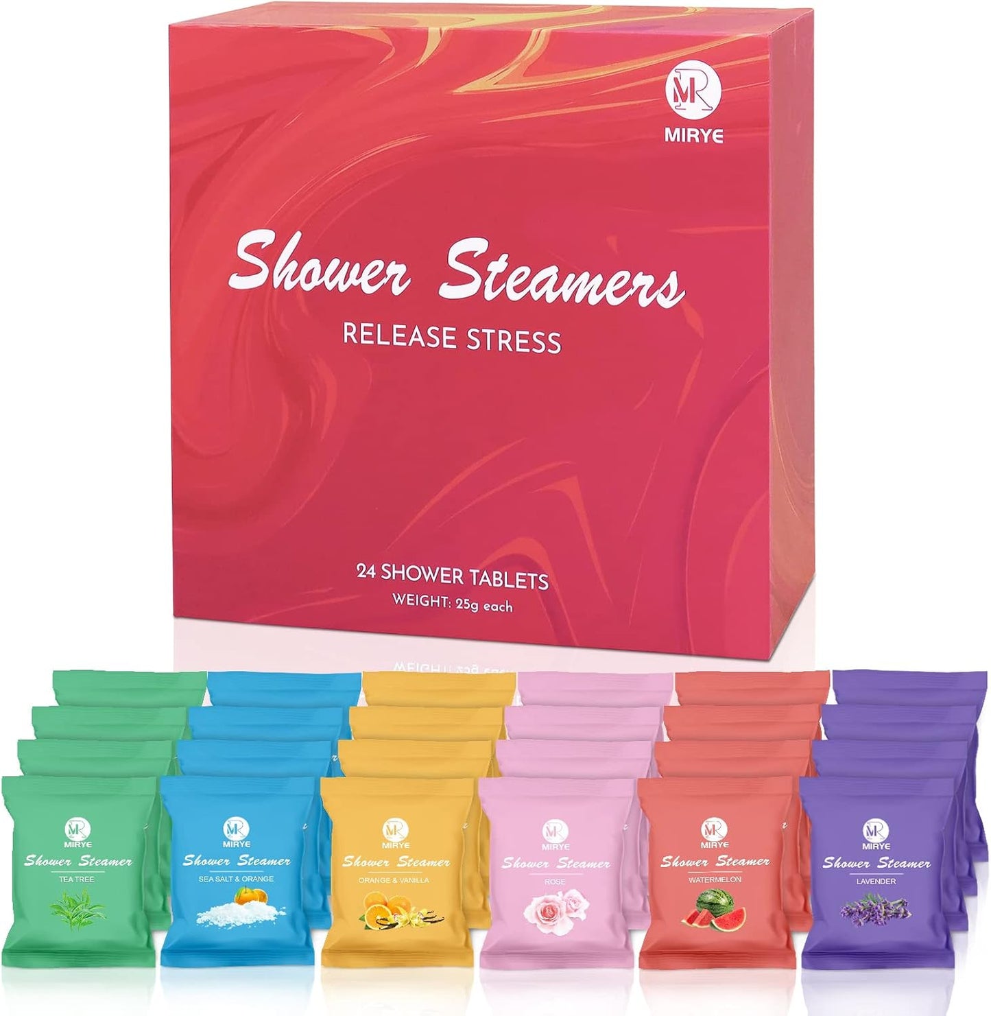 Shower Steamers Aromatherapy for Women and Men, 24-Pack Organic Shower Bombs with Essential Oil, Rose, Watermelon, Tea Tree, Orange, Sea Salt, Lavender Stress Relief Birthday Gifts for Her