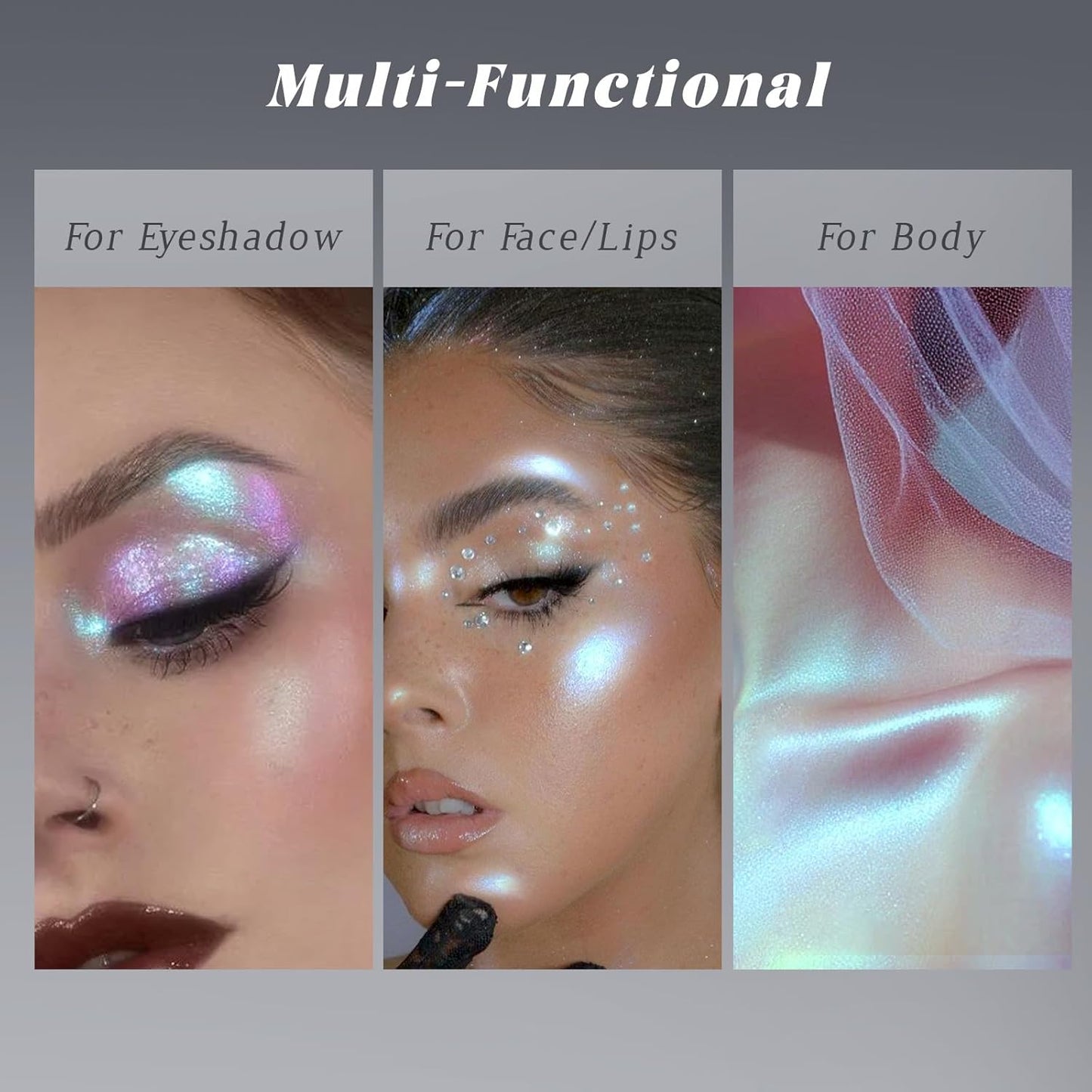 Chameleon Mermaid White Glitter Eyeshadow, Cream to Powder Shimmer Multichrome Single Eyeshadow, Sparkling Holographic Color Shifting Eye Brightener Highlighter Makeup Palette 01