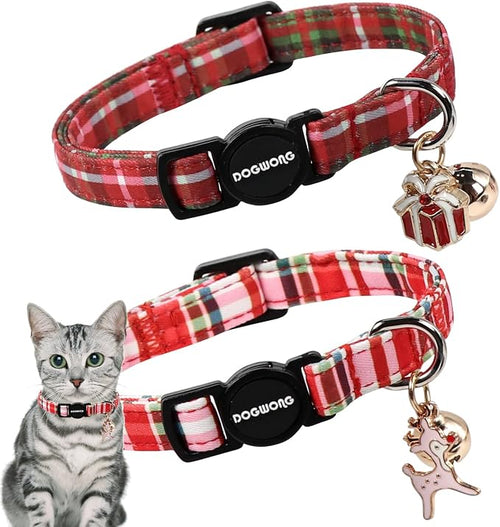 2 Pack Christmas Plaid Cat Collars Breakaway by DOGWONG