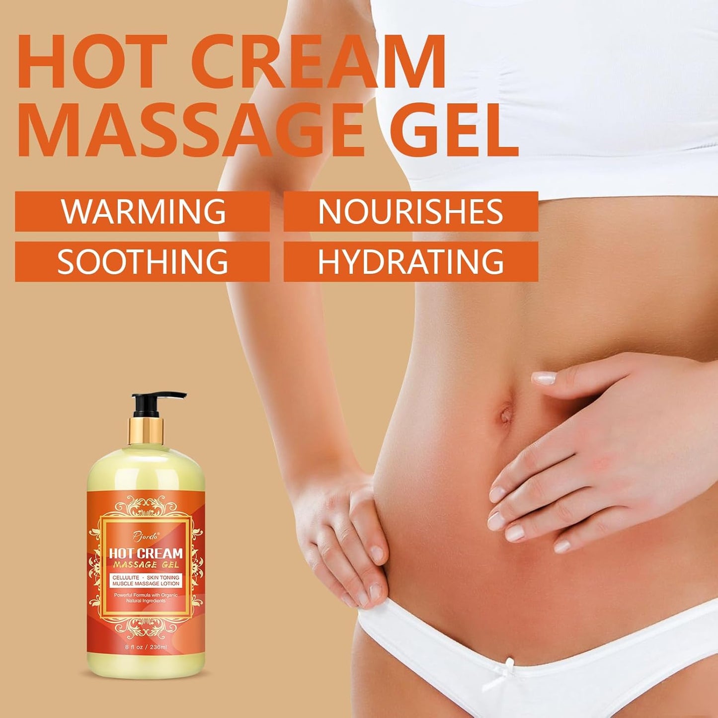Anti Cellulite Massage Oil & Hot Cream Set with Massager, Natural Cellulite Remover, Oil & Massager for Legs Arms and Butt, Firm, Tighten & Moisturize Skin Soothes Muscles (8 Fl Oz)