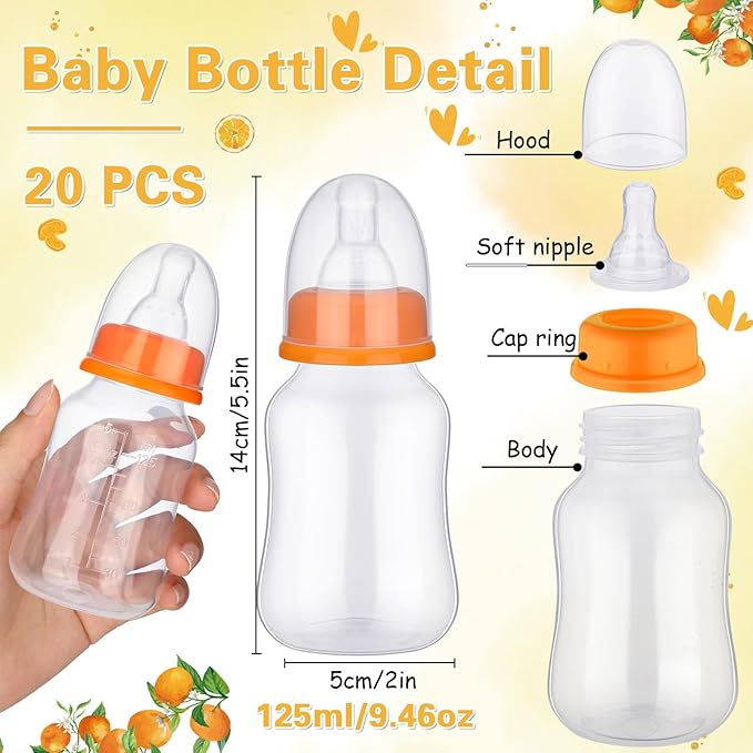 TrelaCo Bottle Chug Baby Shower Game 20 Pcs Baby Bottles Shower Favor with 1 Orange Theme Sign for Gender Reveal Party Supplies Gifts(Orange)