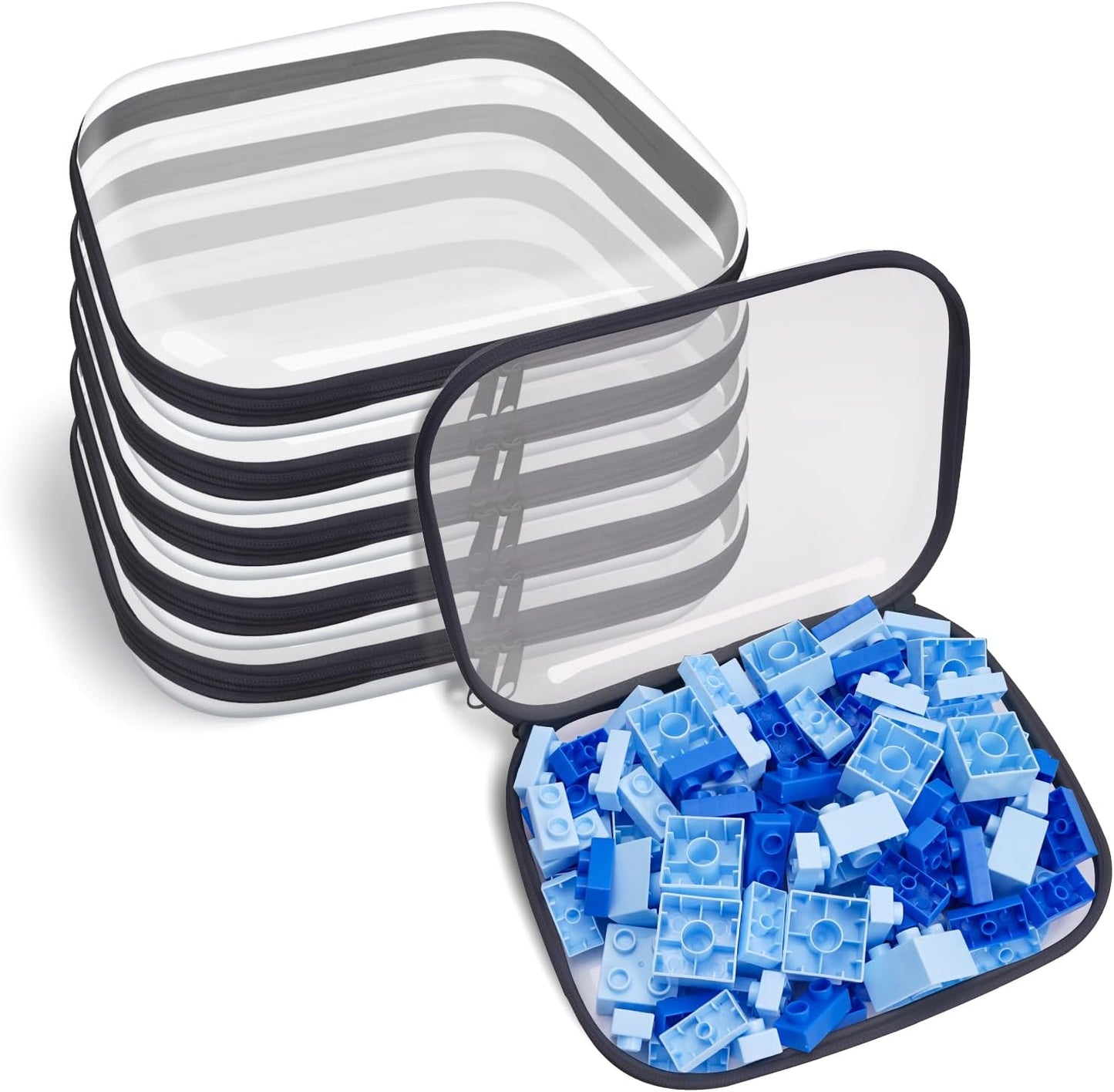 Clear Hard Plastic Zipper Case,Transparent Double Zippers Hard Pouch with 6pcs,Portable Travel Organizer Bin for Toy Storage