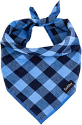 Boy Dog Bandana Large- Blue Black Dog Scarf Buffalo Plaid Printing Adjustable by Gofshy