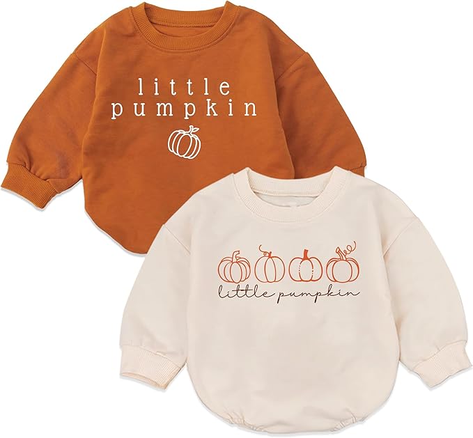 2PC Little Pumpkin Baby Romper, Infant Halloween Ghost Outfit, Fall Baby Girl Boy Bodysuit, Long Sleeve Autumn Clothes