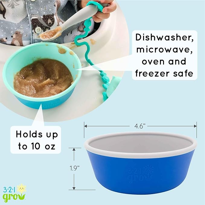 Silicone Easy Scoop & Hold Bowl Set – Adaptive Baby & Toddler Feeding Bowls with Clip-On Rim and Handle – Helps Build Independence & Coordination – 2 Pack – Dishwasher Safe (Ocean)
