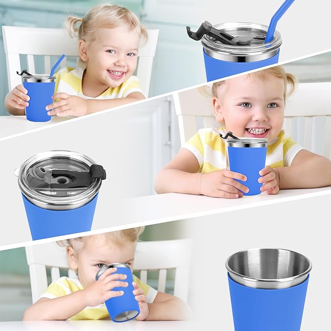 Kids Cups with Straws and Lids, 5 Pack 12oz Spill Proof Toddlers Straws Tumbler with Lids, Stainless Steel Sippy Cups with Lids for School, Outdoor, Multicolor