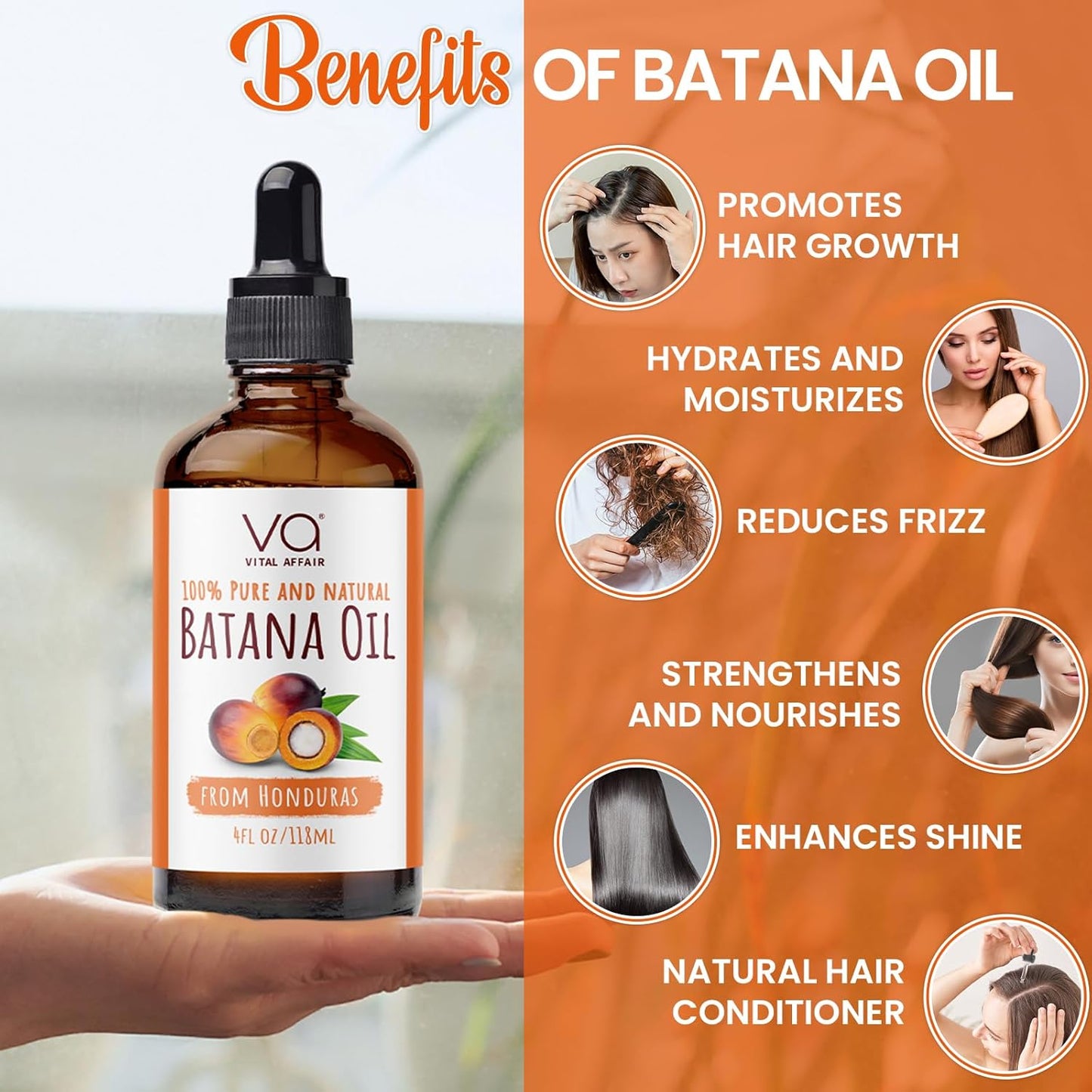 Batana Oil-Hair Growth Oil-4 Fl Oz-Glass Bottle-Cold Pressed-100% Raw-Dr Sebi Recommended-Essential Nutrients-For Women & Men