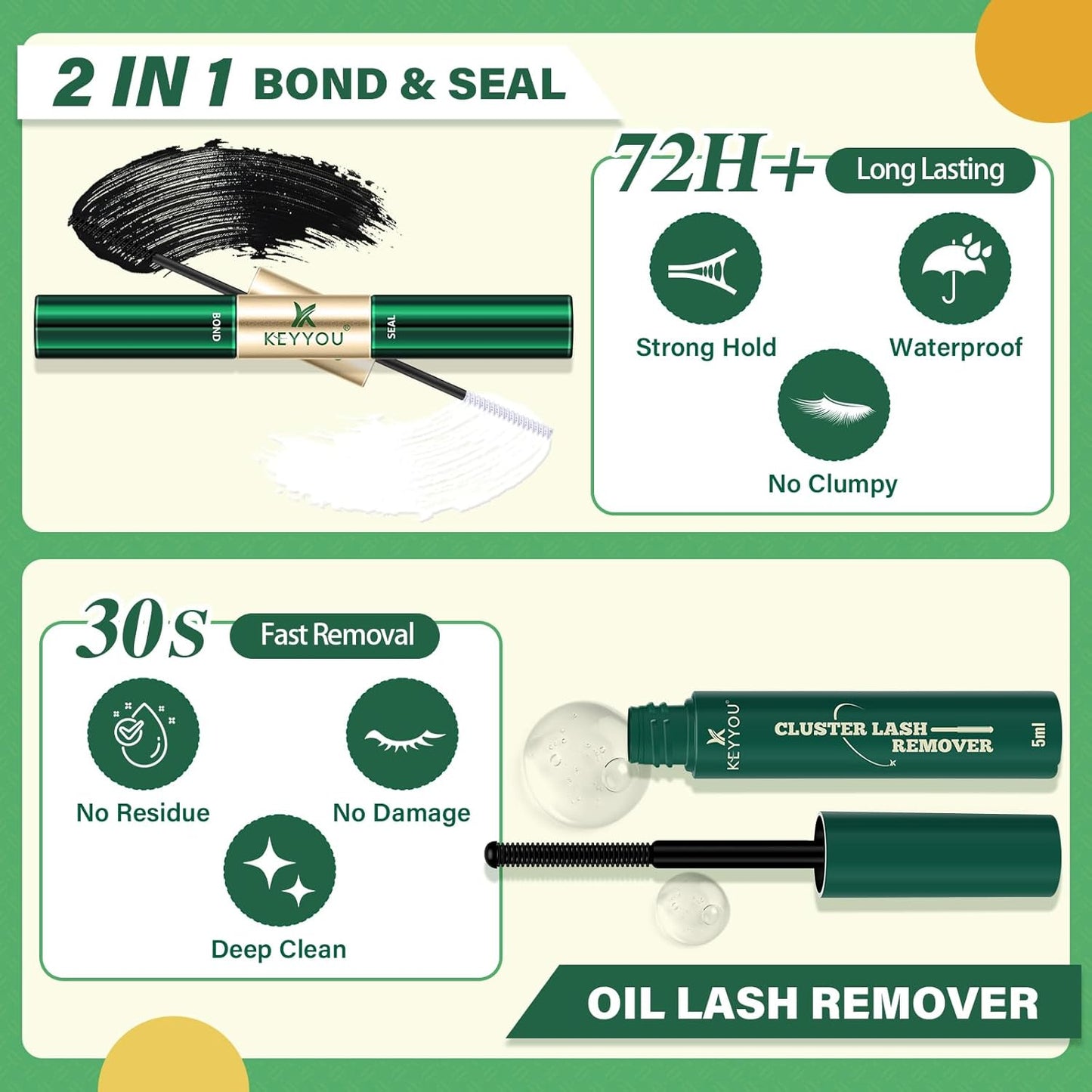 DIY Lash Extension Kit KEYYOU 144pcs Lash Clusters Eyelash Extension Kit with Mascara Brush Bond and Seal Lash Glue Remover Lash Applicators Lash Brush for DIY Lash Extensions (Y04 Kit)