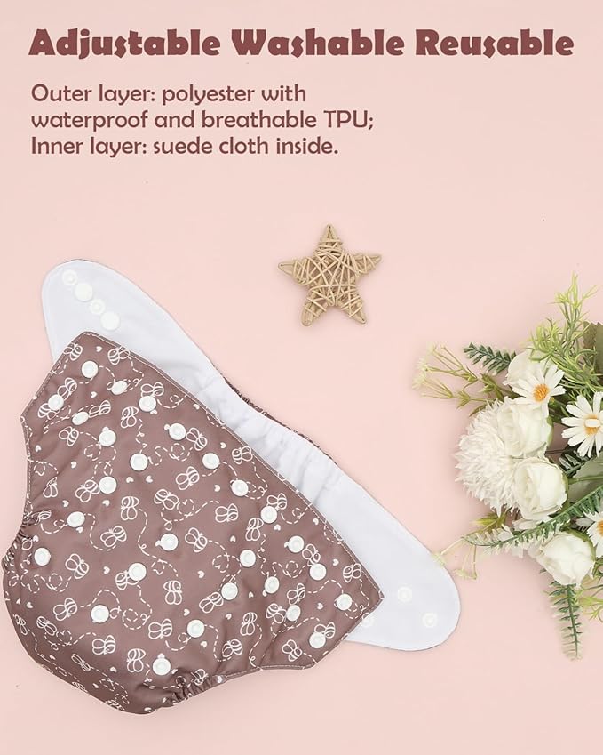 ALVABABY Baby Cloth Diapers 6 Pack with 12 Inserts Cloth Diaper Covers Adjustable Washable Reusable for Baby Girls and Boys 6DM129A