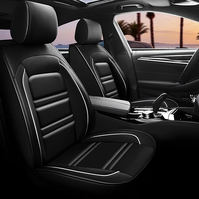 Seat Covers for Lincoln mkx 2007-2018 | 5-Seats Leather Seat Covers, Easy to Install Automotive Seat Covers Full Set (Full Set, Black&White Line)
