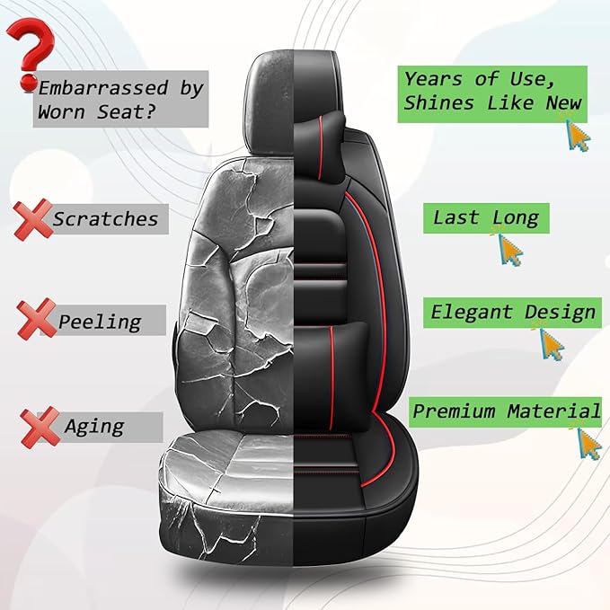 Car Seat Covers for Chrysler Car Sebring 2000-2010 | 5-Seats Seat Covers, Waterproof Seat Protectors, Automotive Seat Covers (Full Set with Pillow,Black&Red Line)