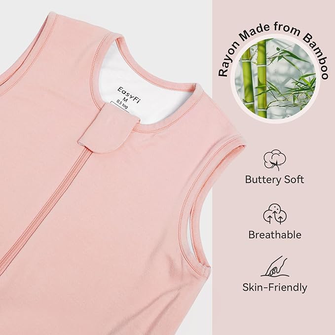 Rayon Made From Bamboo Sleep Sack 12-24 Months 0.5 Tog Ultra Soft Summer Toddler Sleep Sack 1t-2t with Feet 2-Way Zipper Lightweight Baby Sleeping Bag with Legs Thin Baby Wearable Blanket-Pink