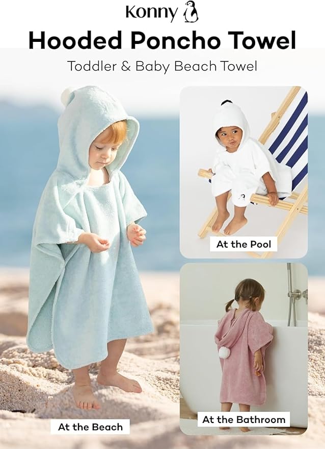 Konny Baby Hooded Towel Plush Thick & Cozy Soft-Touch Absorbent Rayon from Bamboo Cotton Baby Bath Beach Towel, Oeko-TEX, Newborn Boys Girls Toddler (White, Small)