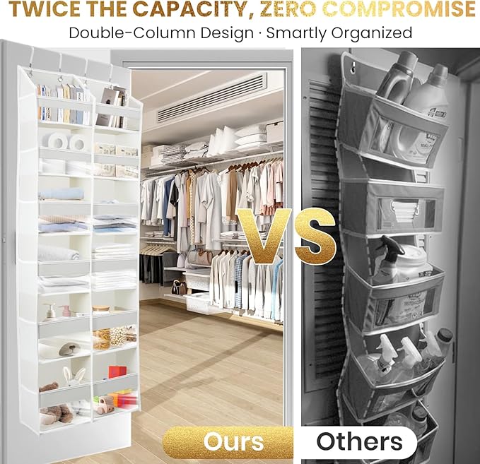 HOMELUX THEORY 2 PC Heavy Duty Over the Door Organizer 55x14x6.7, 6 Large Front & 12 Side Pockets, Hanging Storage Closet Door Organizer for Bedroom, Bathroom and Baby Nursery Storage (Transparent)