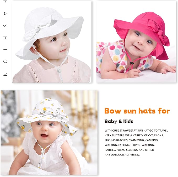 Baby Girl Sun Hat with UPF 50+ Outdoor Adjustable Beach Hat with Wide Brim Bucket Hats