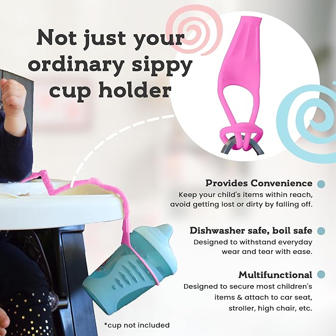 Brilli Baby Cup Catcher Patented Safety Tether Strap, Attach Sippy Cups, Bottles, Pacifiers & More to Stroller, High Chair, Car Seat, Made in USA, Food Grade, Dishwasher Safe (Lime Green)