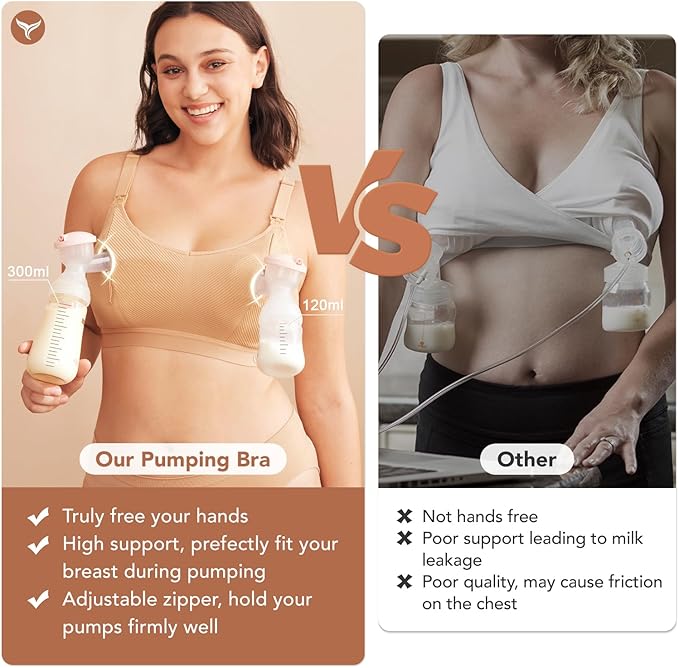Pumping Bra Hands Free Zip Opening Design Seamless Nursing Bras for Breastfeeding High Support Nursing & Pumping Bra in One Black M