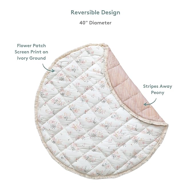 Pehr Baby Play Mat, Flower Patch | Ultra-Soft Quilted 100% Cotton Exterior with Plush Polyester Fiberfill | 40” Diameter