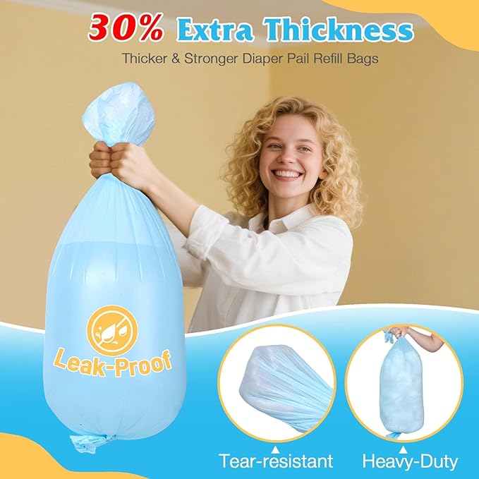 5 Pack Diaper Pail Refill Bags Compatible with Dekor Plus Diaper Pail, 40% Extra Length Refills Holds up to 3770 Diapers, Thickened Multi-layer Odor Control (Baby Scent)