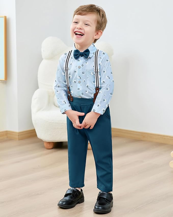 nilikastta Boy Suit Toddler Boy Outfit Boy Dress Shirt with Bowtie/Suspender Pants Gentleman Wedding Outfits 1-10 Years