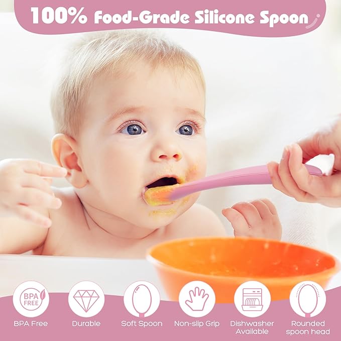 ME.FAN Silicone Baby Spoons - 6 Pack Feeding Spoon for First Stage Baby & Infant, Baby Utensils Soft Training Spoons - Morandi Color