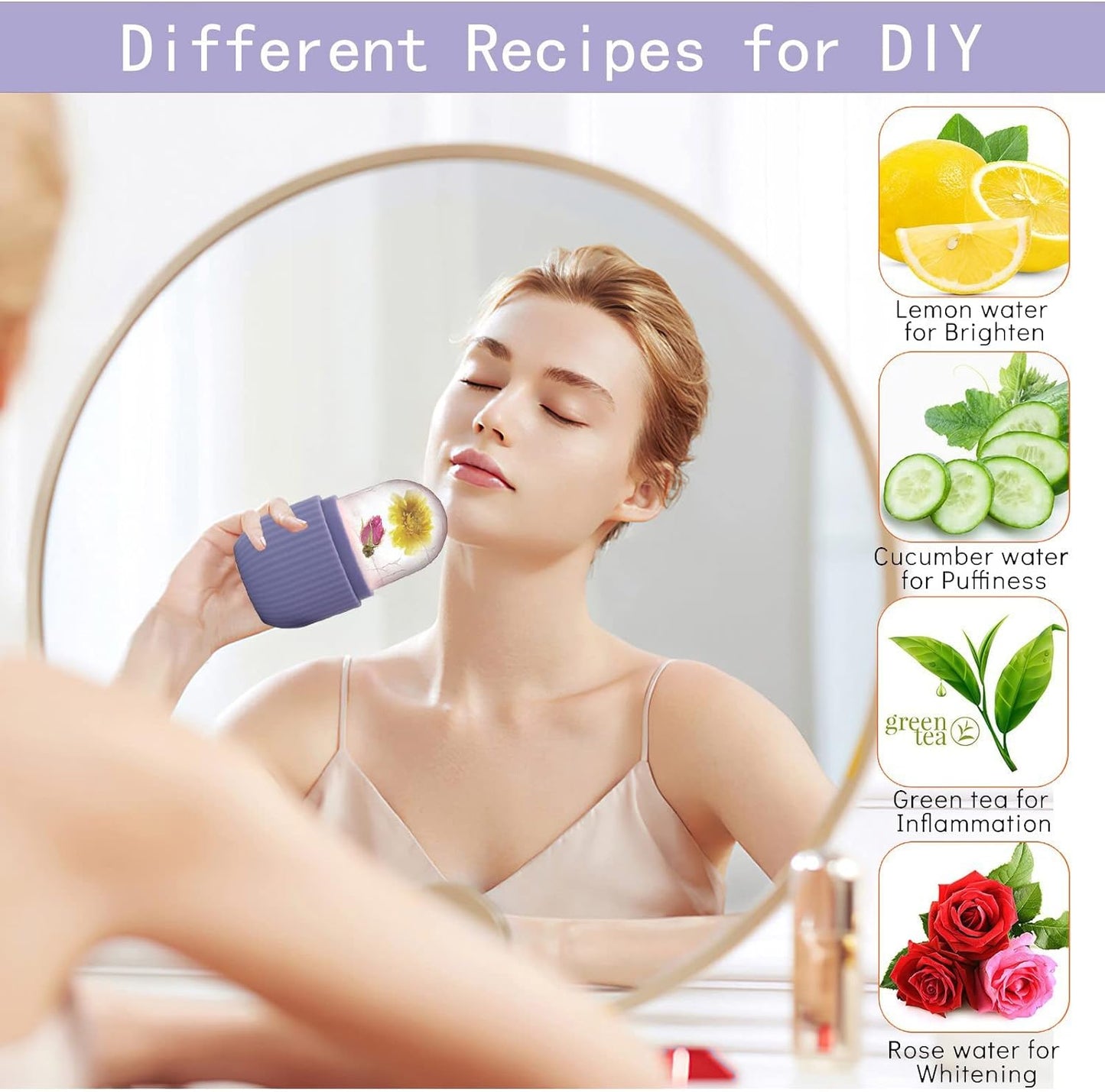 KOGITI Ice Mold for Face & Eye, Beauty Facial Roller, Puffiness Relief Massage Skin Care Tool, Ice Cube Holder (Purple)